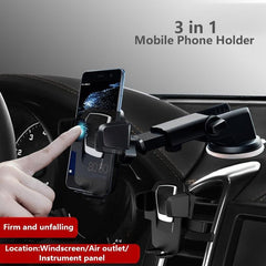 3 in 1 Vehicle Phone Bracket Secure & Accessible Air Outlet Dashboard Windshield