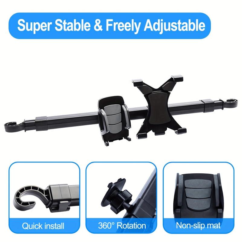 Car Headrest Tablet & Phone Holder, Anti Shake, Adjustable 2-in-1 Mount