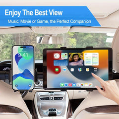 Car Headrest Tablet & Phone Holder, Anti Shake, Adjustable 2-in-1 Mount
