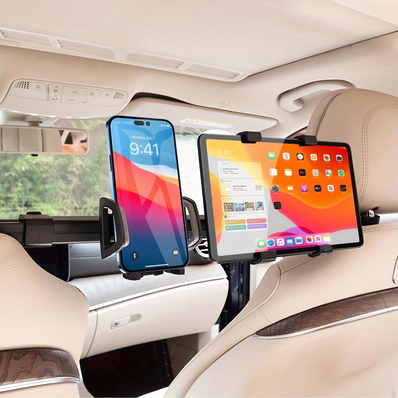 Car Headrest Tablet & Phone Holder, Anti Shake, Adjustable 2-in-1 Mount