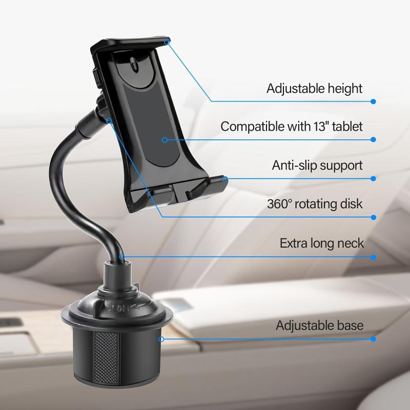 Car Cup Holder Phone & Tablet Mount Adjustable Gooseneck Cradle Holder