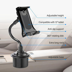 Car Cup Holder Phone & Tablet Mount Adjustable Gooseneck Cradle Holder