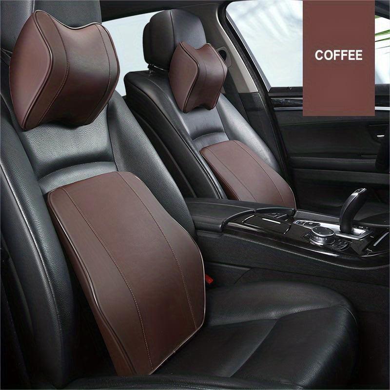 Car Memory Foam Headrest Neck Pillow Leather Lumbar Support Set
