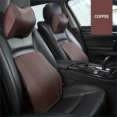 Car Memory Foam Headrest Neck Pillow Leather Lumbar Support Set