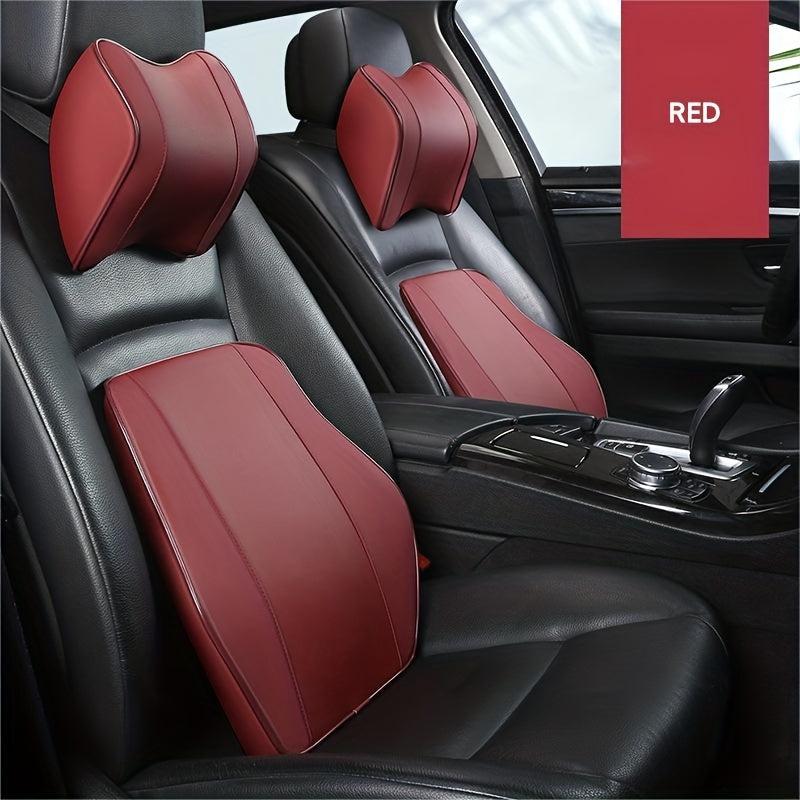 Car Memory Foam Headrest Neck Pillow Leather Lumbar Support Set