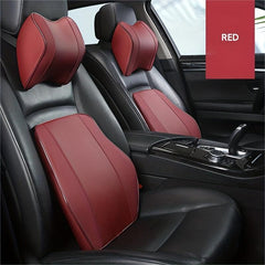 Car Memory Foam Headrest Neck Pillow Leather Lumbar Support Set