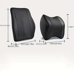 Car Memory Foam Headrest Neck Pillow Leather Lumbar Support Set