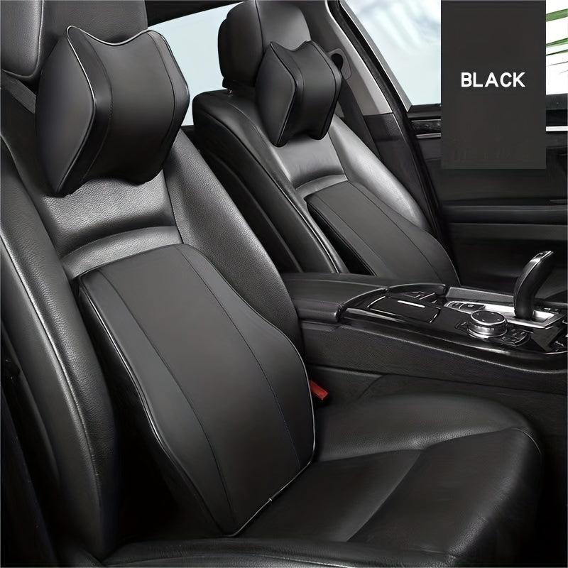 Car Memory Foam Headrest Neck Pillow Leather Lumbar Support Set