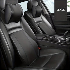 Car Memory Foam Headrest Neck Pillow Leather Lumbar Support Set