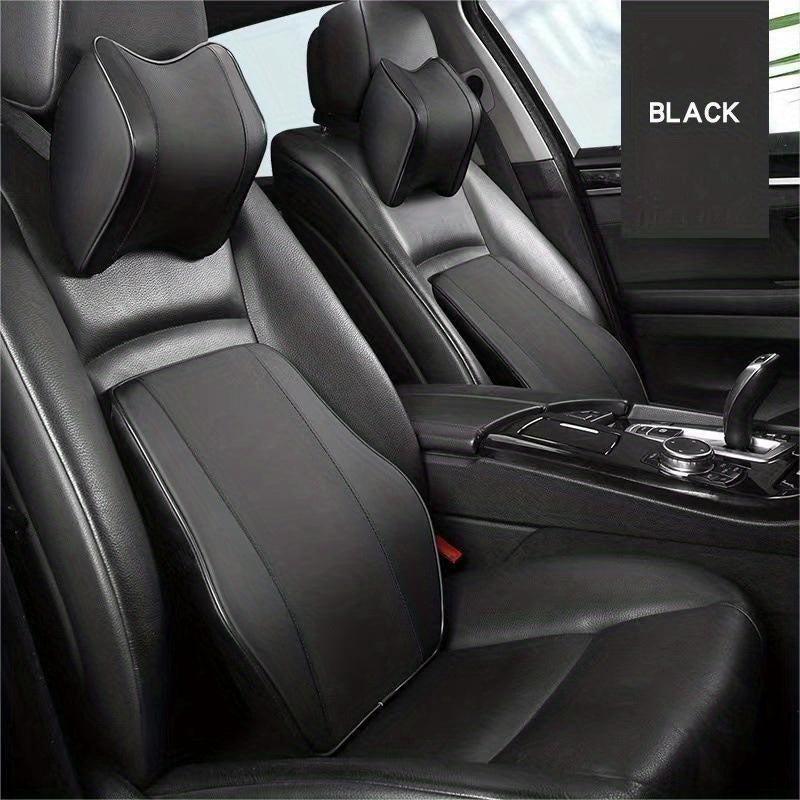 Car Memory Foam Headrest Neck Pillow Leather Lumbar Support Set