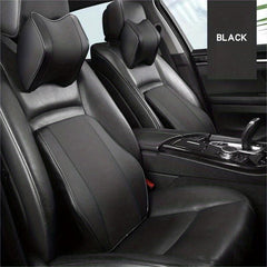 Car Memory Foam Headrest Neck Pillow Leather Lumbar Support Set