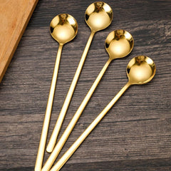Set of 4 Small Round Golden Coffee Spoons