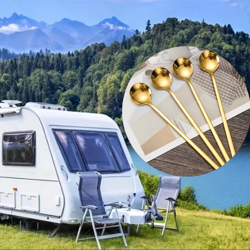 Set of 4 Small Round Golden Coffee Spoons