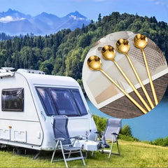 Set of 4 Small Round Golden Coffee Spoons