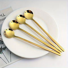 Set of 4 Small Round Golden Coffee Spoons