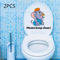 2pcs Cartoon Toilet Decoration Stickers - Fun Toilet Decals