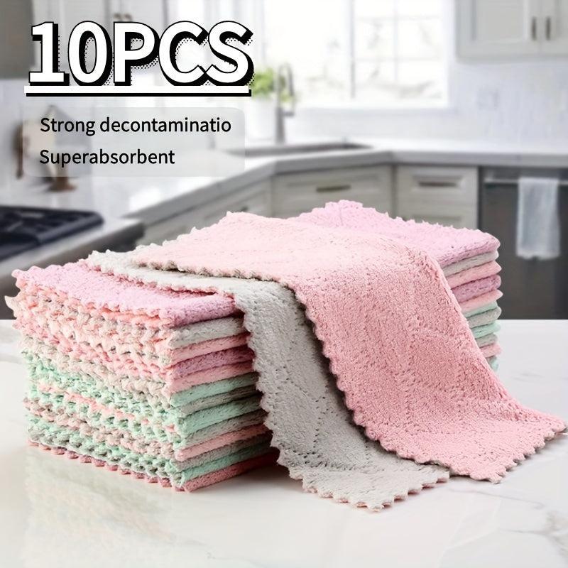10pcs Coral Fleece Kitchen Towels & Rag Sets, Dryer Cotton RV Farm Ho