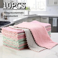 10pcs Coral Fleece Kitchen Towels & Rag Sets, Dryer Cotton RV Farm Ho