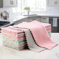 10pcs Coral Fleece Kitchen Towels & Rag Sets, Dryer Cotton RV Farm Ho