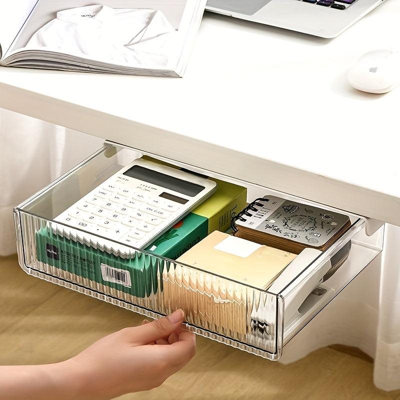 Under Desk Drawer Storage Box Hidden Stationery Organizer