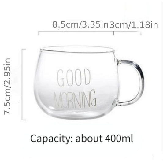 Transparent Glass Coffee Tea Cup With Letters Beverage Dessert Breakfast