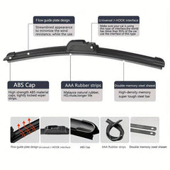 Universal Hybrid Wiper Blades 12-26 Windshield Rubber Auto U J Hook Type