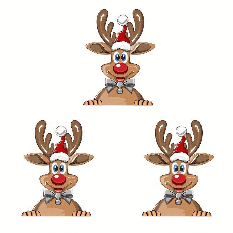Christmas Window Clings Decals Santa Reindeer Snowman Stickers Car Accessory