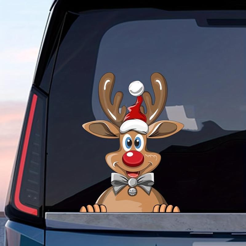 Christmas Window Clings Decals Santa Reindeer Snowman Stickers Car Accessory