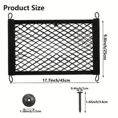 Universal Small Cargo Net for Automotive Storage with Mounting Screws & Hooks