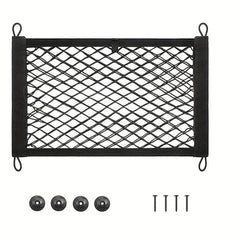 Universal Small Cargo Net for Automotive Storage with Mounting Screws & Hooks