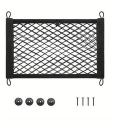 Universal Small Cargo Net for Automotive Storage with Mounting Screws & Hooks