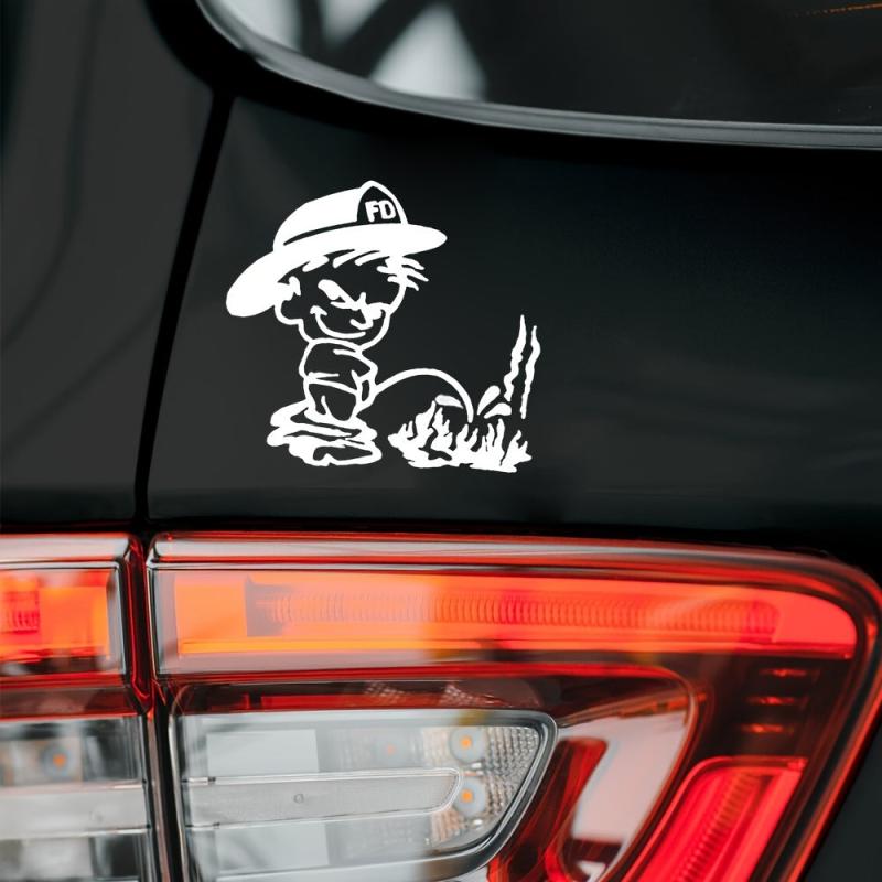 Funny FIREFIGHTER Kid PEE ON FLAME Vinyl STICKER DECAL Waterproof