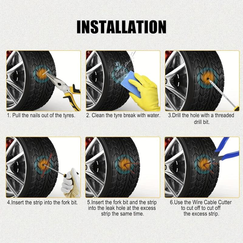 4pcs Car Tire Repair Kit Tubeless Emergency Puncture Repair