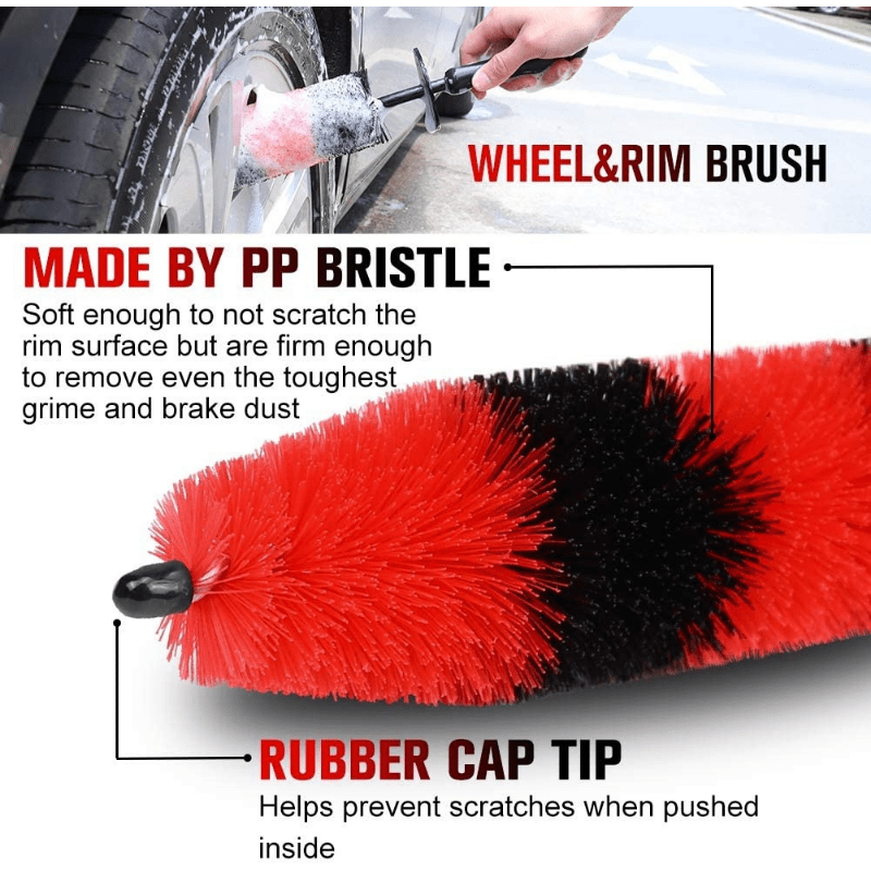 Long Soft Bristle Wheel Brush for Car Detailing