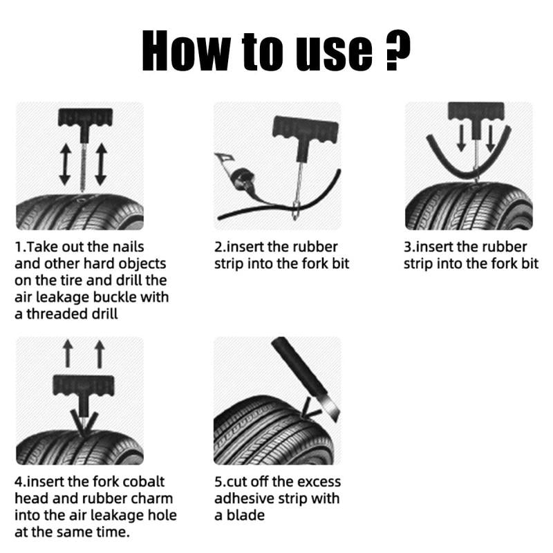 Tubeless Tyre Puncture Repair Kit Tool Auto Tire Plug Kit With 15 Rubber Strips