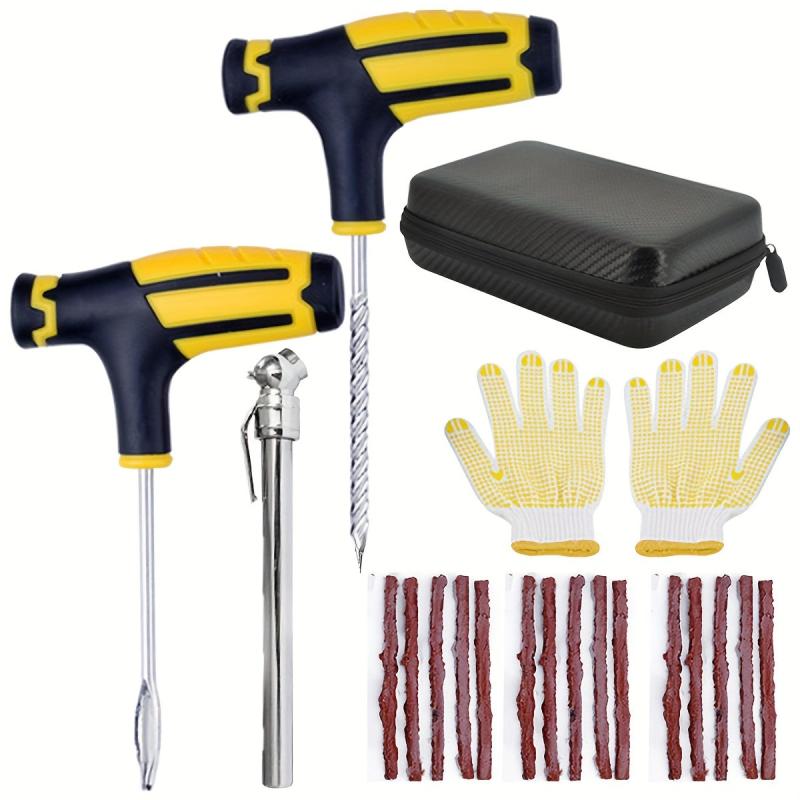 Tubeless Tyre Puncture Repair Kit Tool Auto Tire Plug Kit With 15 Rubber Strips