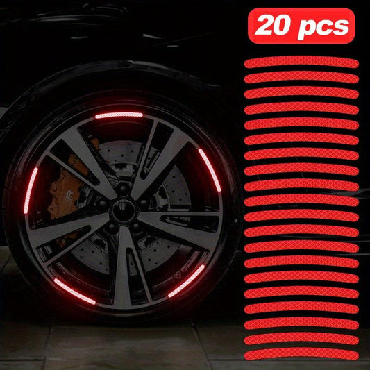 20pcs Red Car Wheel Hub Reflective Stickers Night Stickers