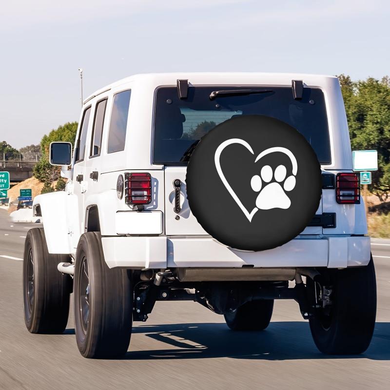 Dog Pet Paws Love Heart Spare Tire Cover for Trailer RV SUV