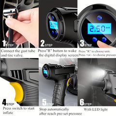 Portable Air Compressor Car Air Pump Digital Display LED Light Nozzle Adaptors