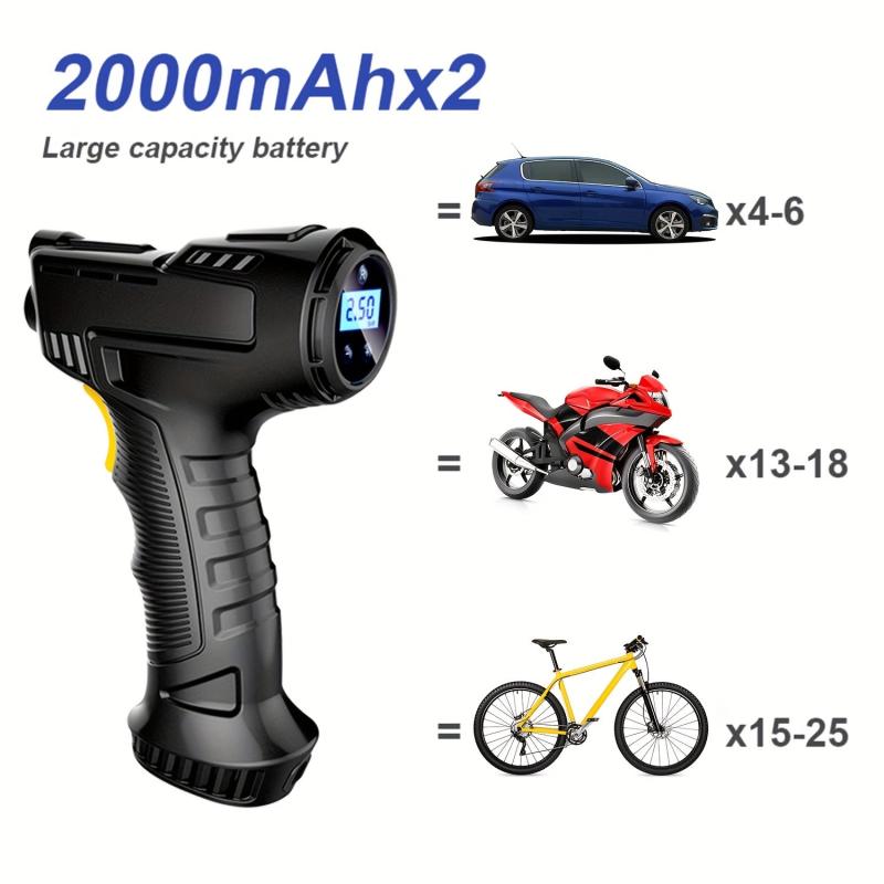 Portable Air Compressor Car Air Pump Digital Display LED Light Nozzle Adaptors