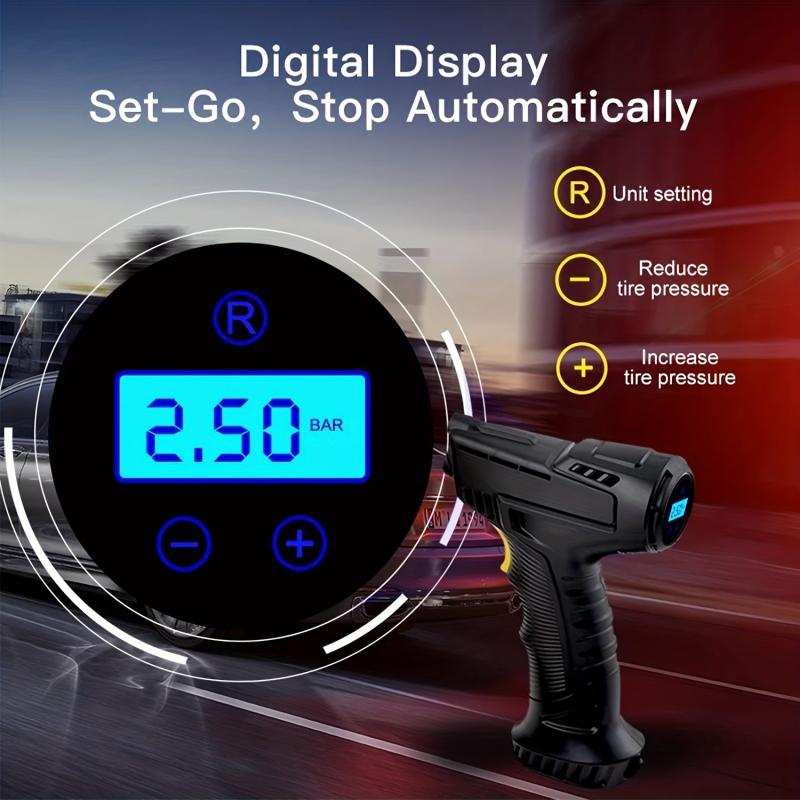 Portable Air Compressor Car Air Pump Digital Display LED Light Nozzle Adaptors