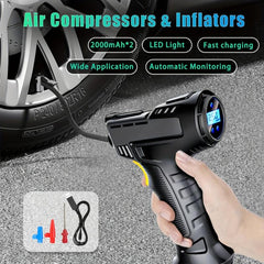 Portable Air Compressor Car Air Pump Digital Display LED Light Nozzle Adaptors