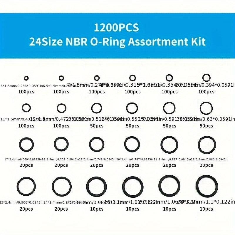 Rubber O Ring Assortment Kit 1200pcs 24 Sizes Sealing Gaskets