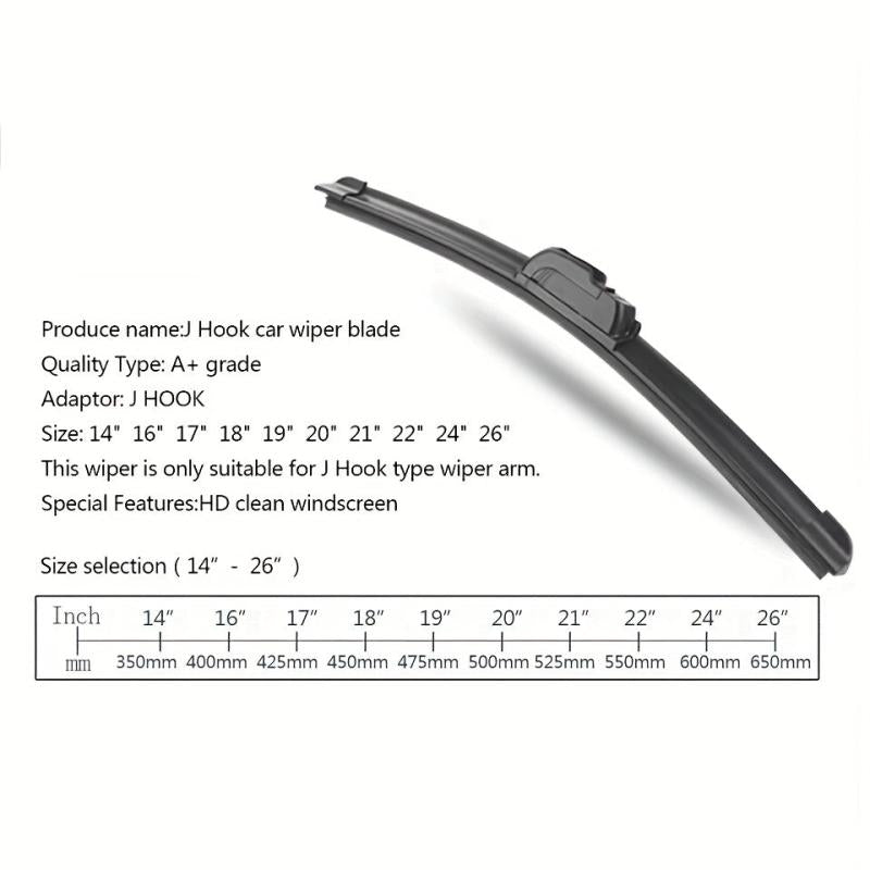 Car Wiper Blade Universal U J Hook Type 12 14 16 17 18 19 20 21 22 24 26