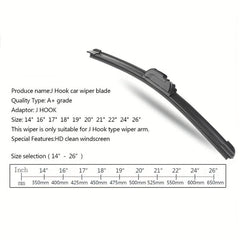 Car Wiper Blade Universal U J Hook Type 12 14 16 17 18 19 20 21 22 24 26