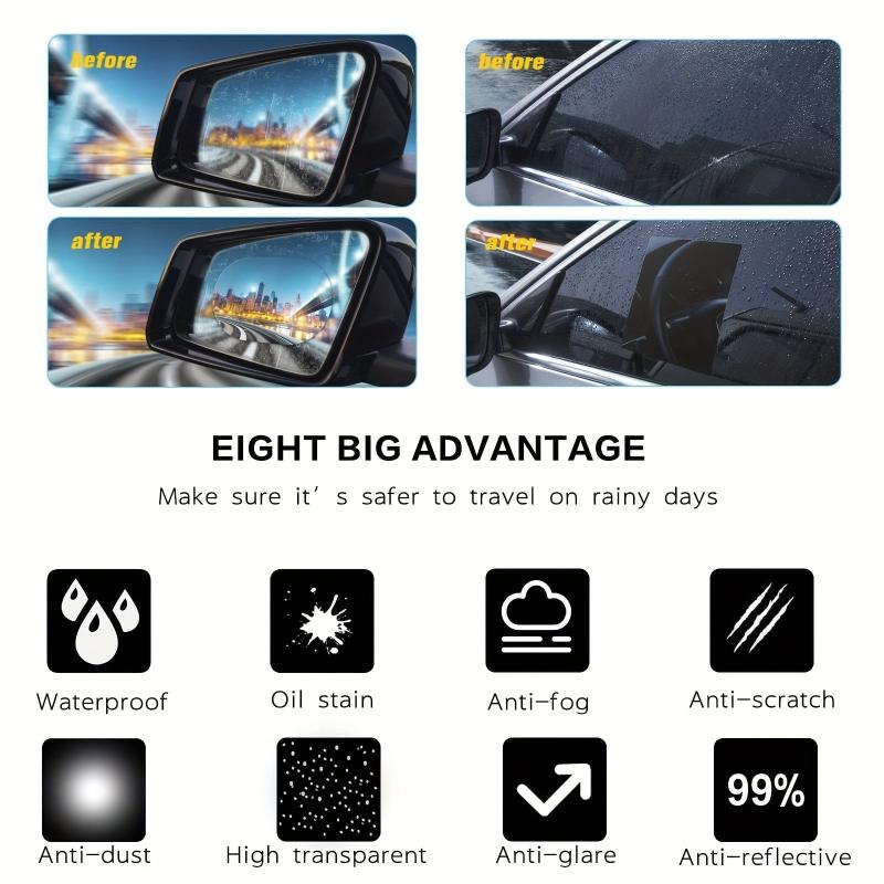 2pcs Car Waterproof Film Anti Rain Mirror Film