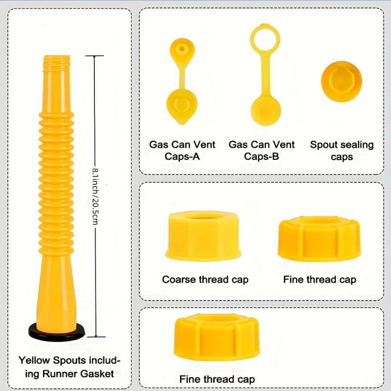 Gas Can Spout Replacement Nozzle Kit w/Flexible Nozzles, Gasket, Cap, Fuel Vent