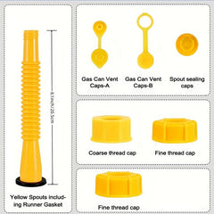 Gas Can Spout Replacement Nozzle Kit w/Flexible Nozzles, Gasket, Cap, Fuel Vent