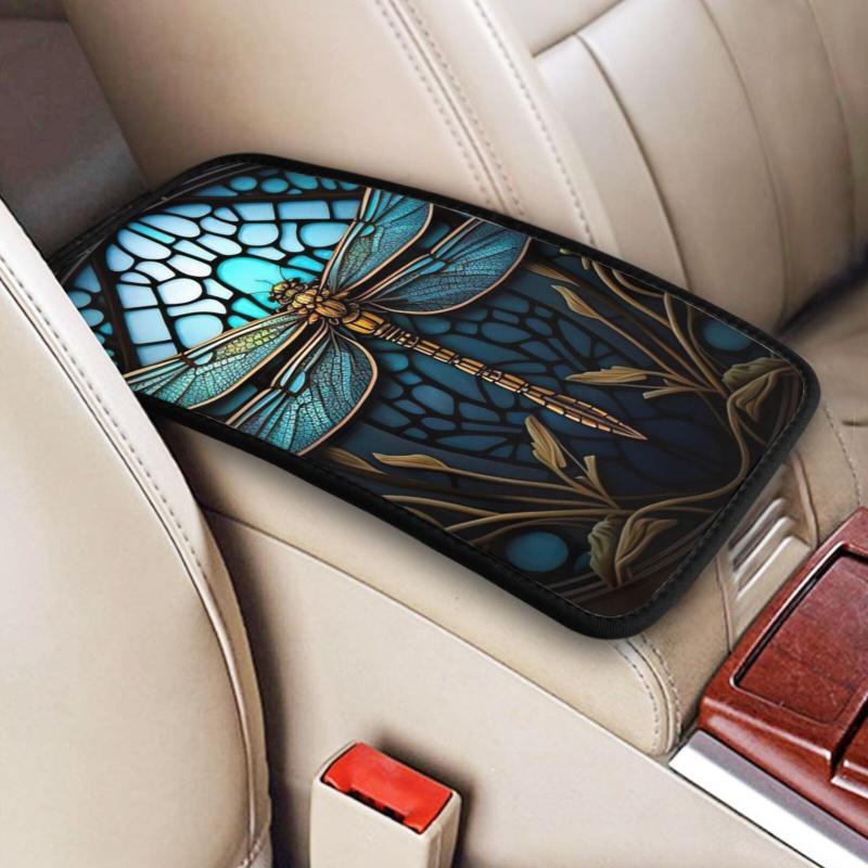 Dragonfly Car Armrest Cover Soft Cushion Handrail Box Universal Decoration