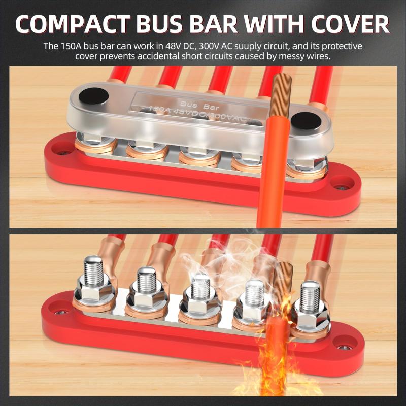 150A Bus Bar Terminal Block 48V 300V DC AC w/ Cover for Automotive Marine